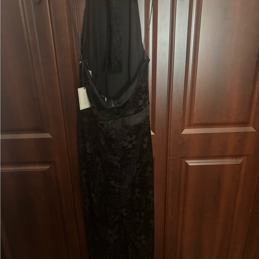 1 State NWT Black Flocked Velvet Jumpsuit, Sz 10